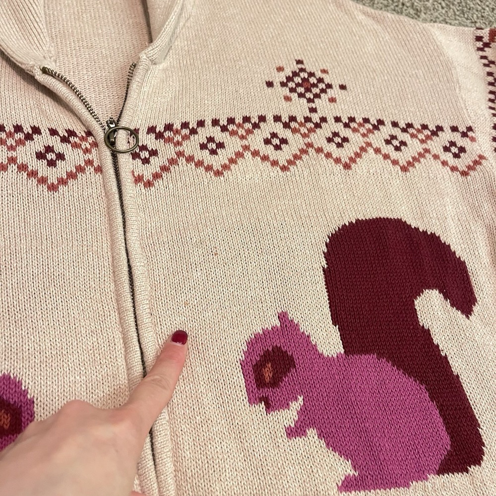 ModCloth Squirrel Fair Isle Full Zip Shawl Collar Cardigan Sweater Women's Large - Picture 3 of 11